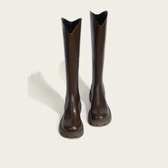 2023 New Women's Brown Faux Leather Knee-High Boots