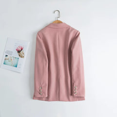 Pink British Style Women's Blazer and Skirt Set