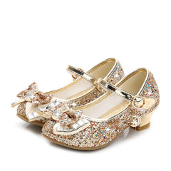 Girls' Casual Glitter High Heel Leather Shoes with Bow