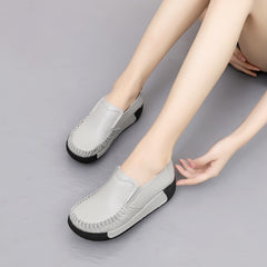 Comfortable Black Genuine Leather Women's Slip-On Loafers