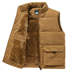 Men's Corduroy Vest with Pockets and Thick Lining