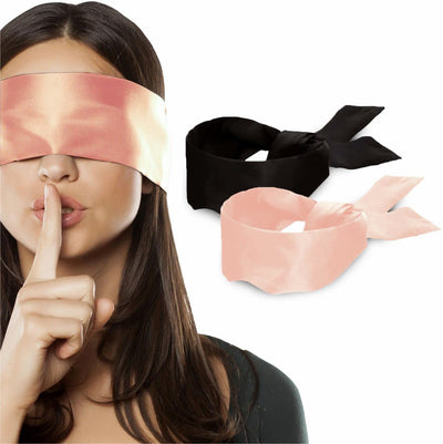 2 pcs Silk Satin Blindfold Eye Mask Sleep Mask Soft Satin Eye Cover Silk Sleeping mask Valentine Gift 155cm / 62” (Black+Pink)
