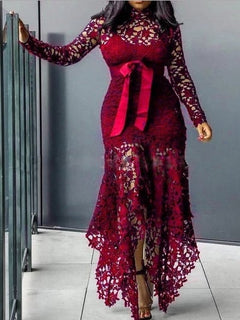 Long-sleeved Stand-up Collar Irregular Tie Dress