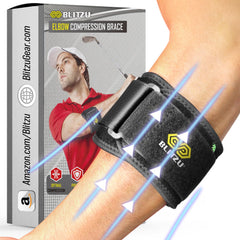 BLITZU Elbow Brace for Tennis & Golfers Elbow. Adjustable Elbow Strap for Tendonitis Pain Relief with Compression Pad. Counterforce Band Support for Sports Men and Women.