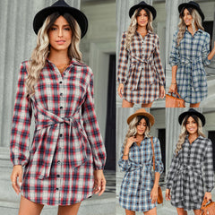 Women's Fashion Plaid Drawstring Waist Dress