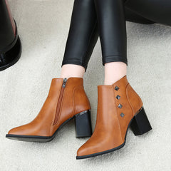 New High Heel Women's Short Boots with Studded Chunky Heel