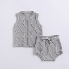 Cotton Knit Cable Vest Set with Shorts for Newborns