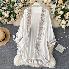 Bohemian Vintage Embroidered Cardigan with Fringe