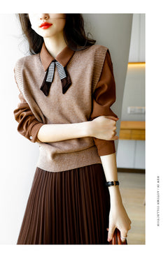 Korean Style Loose Pearl Cashmere Sweater Vest for Women
