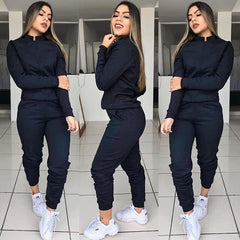 Women's Casual Sports Set - Hooded Long Sleeve Outfit