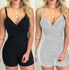 Striped V-Neck Slim Fit Romper Shorts
