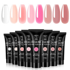 ROSALIND Poly Nail Gel Set 8 Colors 10g Clear Pretty Poly Extension Gel Nail Set Nude Pink Poly Nail Gel Kit Builder Gel Extension Kit for Nail Art Design Easy DIY Valentines Day Gift for Women