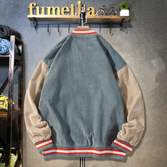 Men's Loose Color-block Corduroy Baseball Jacket