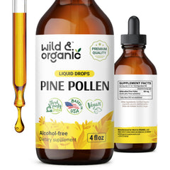 Wild & Organic Pine Pollen Tincture - Pine Pollen Powder Liquid Drops for Men & Women - Vegan Alcohol Free Pine Pollen Supplement - 4 fl oz