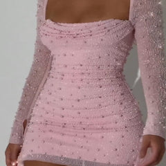 Beaded Design Slim-Fit Sheath Dress for Women