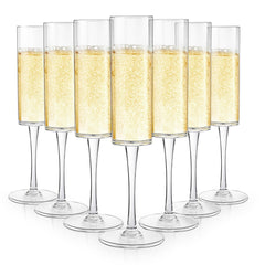 mwellewm 24 Pcs Plastic Champagne Flutes 6 Oz Disposable Acrylic Unbreakable Clear Champagne Glasses Bulk for Party Anniversary Birthday Wedding (Clear)