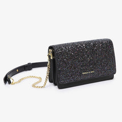 Starry Sequin Shoulder Bag with Accordion Chain Strap