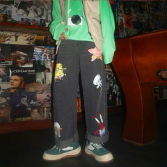 SpongeBob SquarePants Cartoon Style Loose Hip-Hop Jeans
