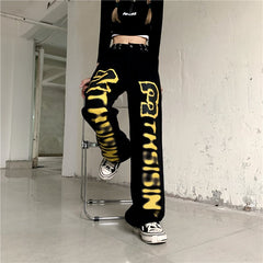 Harajuku Style High Waist Straight Leg Women's Jeans