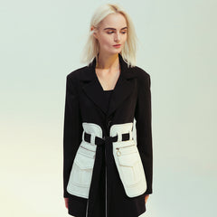 Retro Black and White Color Block Blazer Jacket