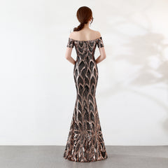 Off-Shoulder Sequin Mermaid Evening Gown for Events
