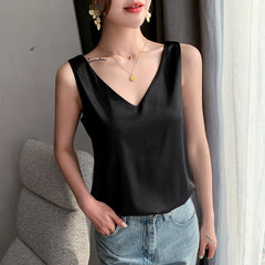 Versatile Women's Solid Silk Satin Tank Top
