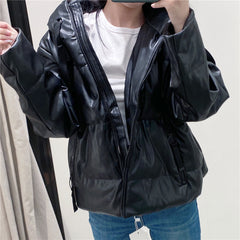 2019 Winter Fashionable Loose Faux Leather Hoodie