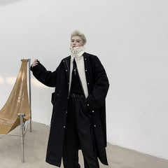 Stylish Long Cotton Coat with Lamb Wool Layered Collar