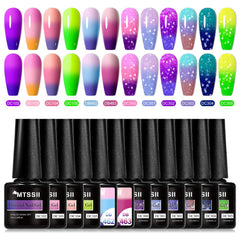 MTSSII Color Changing Gel Nail Polish Set 12 Colors Winter Temperature Mood Changed Snowflake Pink Purple Blue Soak Off Christmas Nail Art DIY Salon Manicure Holiday Gift for Girls Women