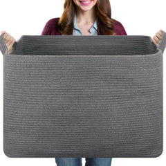 OIASKET 108L Laundry Basket for storage 24.8"L x 16.2"W x 16.2"H Extra Large Blanket Basket Rope Storage Basket for Living Room Woven Basket for Clothes Pillows Nursery Laundry Hamper (Dark Grey)