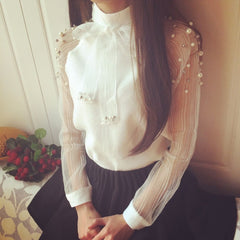 Elegant Casual Chiffon Blouse in Transparent Yarn