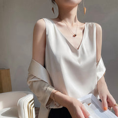 Versatile Women's Solid Silk Satin Tank Top