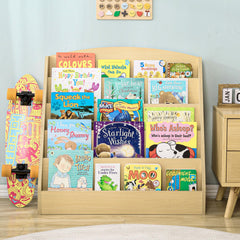 TOETOL 5-Tier Kids Bookshelf - Toddler Book Display Shelves for Classrooms Playrooms and Nursery - Wooden Children Book Rack (Natural)