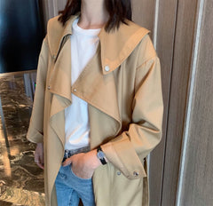 Laced Trench Coat with Large Lapels, Mid-Length