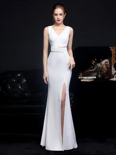 YIDINGZS Green Backless Beaded V Neck Evening Dress