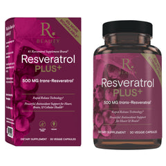 Reserveage Beauty Resveratrol Plus+ 500 mg - Rapid-Release Resveratrol Capsules with Quercetin for Immune System Brain Health & Cellular Health - Gluten-Free & Vegan - 30 Veggie Capsules