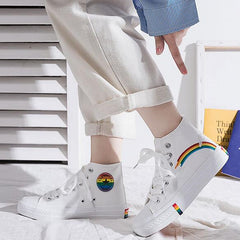 High-Top Rainbow Fabric Sneakers for Women