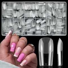 LoveOurHome 600pc Square Gel x Nail Tips Medium Fake Nail Clear Full Cover False Nail Tips Square Artificial Fingernails Soft Gel X Nail Art Tips for Acrylic Nails Gel X Extension Press Nail Making