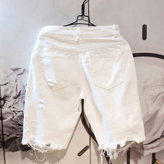 Men's Casual White Ripped Denim Summer Shorts