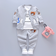 Kid's Spring Autumn Cartoon Bear 3-Piece Outfit Set