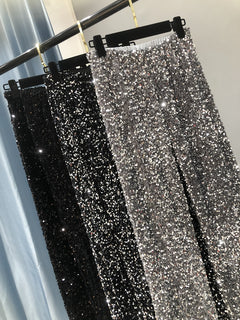 Shiny High-Waist Wide Leg Women's Casual Pants
