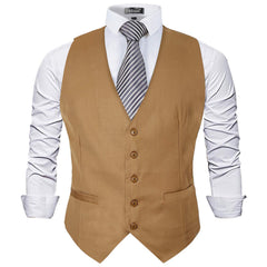 Alizeal Mens Classic Solid Color Formal Business Suit Vest Regular Fit Waistcoat with 5 Buttons Khaki-M