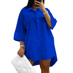 Plus Size Women’s Solid Color Turn-Down Collar Dress
