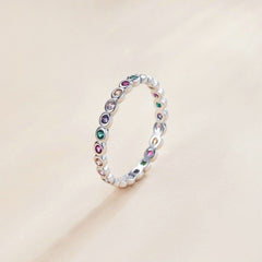 S925 Silver Colorful Zircon Rainbow Ring for Women