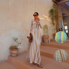 Handmade Crochet Hollow Beach Dress with V-Neck (HY066)