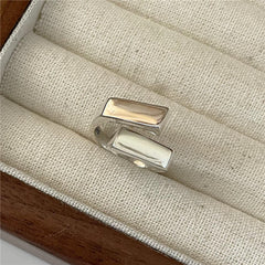 S925 Sterling Silver Geometric Staggered Square Ring