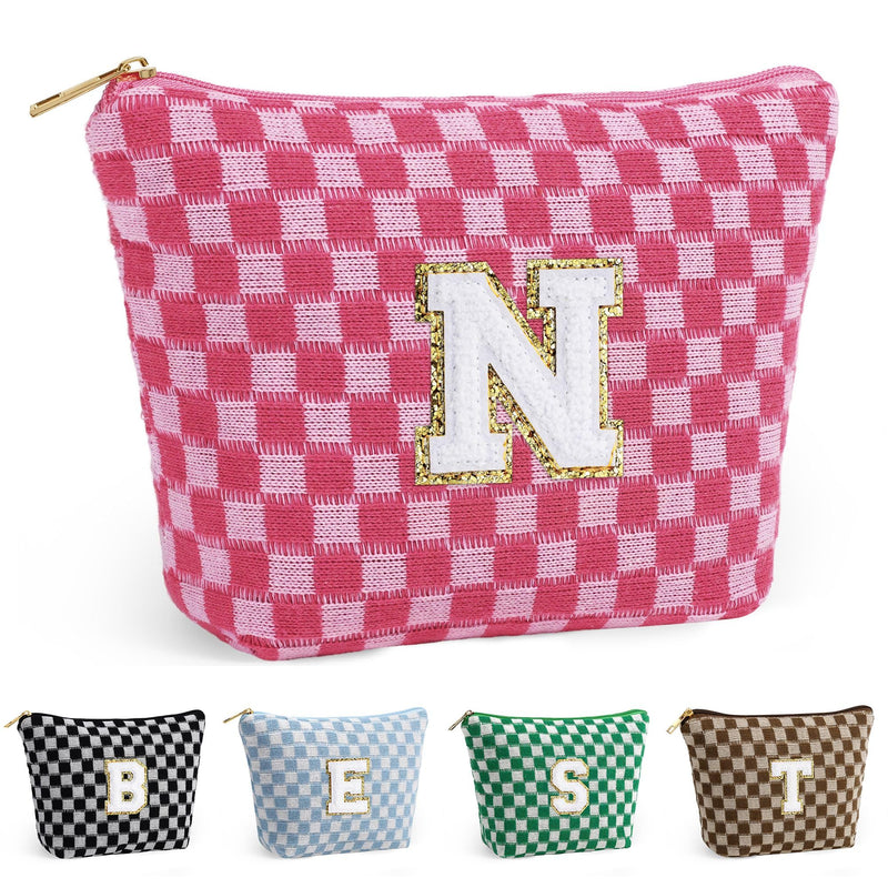 YOOLIFE Valentines Day Gifts - Gifts for Women Girlfriend Gifts Valentines Day Gifts for Her Mom Gifts Friend Gifts Birthday Gifts for Women Girls Gifts Ideas Checkered Makeup Bag Pink Bag N