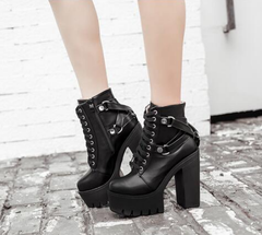 Lace-Up Ankle Boots with Chunky Heels and Platform