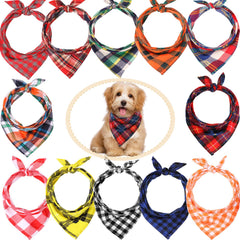 Syhood 12 Piece Dog Bandanas Plaid Dog Scarf Pet Triangle Bibs Adjustable Accessories Bulk Kerchief Buffalo Plaid Bandanas Decor for Small or Medium Cat Dog Pet (Lattice Graphic)