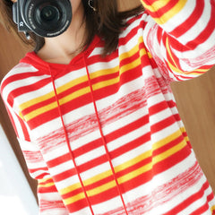 Loose Hooded Striped Sweater for Women with Long Sleeves